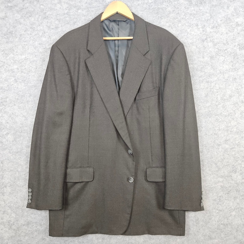 Hickey Freeman Men's Dark Brown/Green Nailhead Blazer Size 48L‎ 100% Wool FLAWS